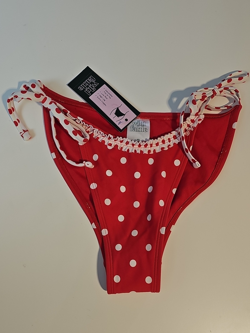 Wild Fable Women's XS Red and White Polka Dot Tie-Side Bikini Bottom with Ruffle
